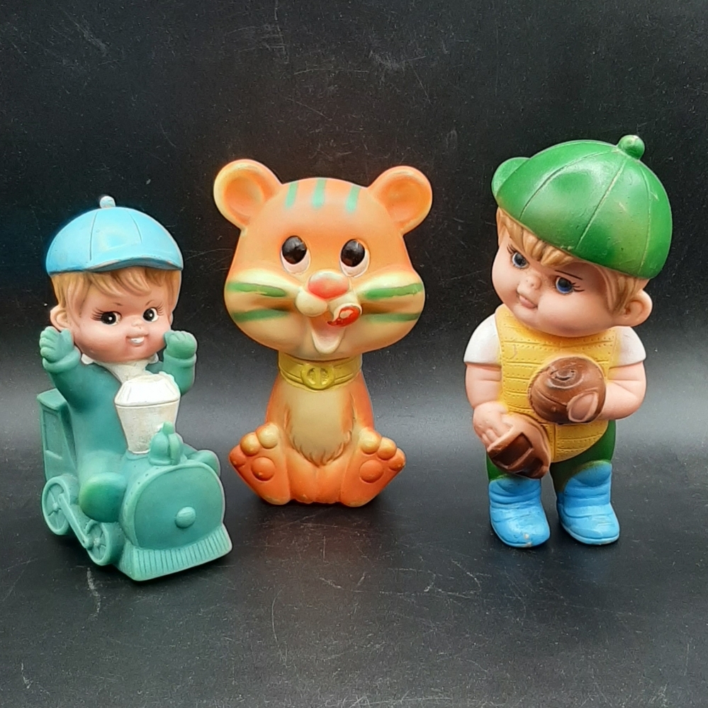 Vintage Lot of 3 Rubber Squeaky Toys Chantex Taiwan 6 1/2" Tall